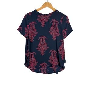 Ann Taylor Loft Womens Navy/Pink Print Top Shirt Sz S Floral Dark Romantic